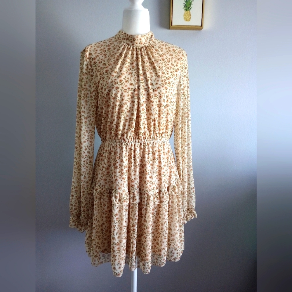 Dress long sleeve Sadie And Sage  size XL Girls color beige  new out tags Sheert